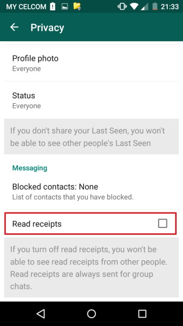 WhatsApp hilangkan tik biru pada screen penghantar