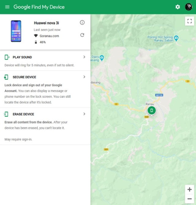paparan google find my device